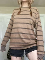 Chemise basique en tricot grunge nickel é pour femme, gris, noir, rayé, manches longues, col rond, t-shirt Y-Emo, automne Y2K 4