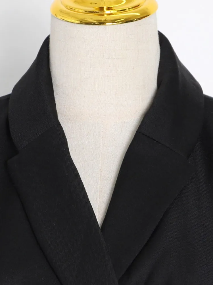 KBQ Solid long Korean Blazers For Women Notched Collar Long Sleeve Spliced Button elegant coats Female autumn fashion Clothing