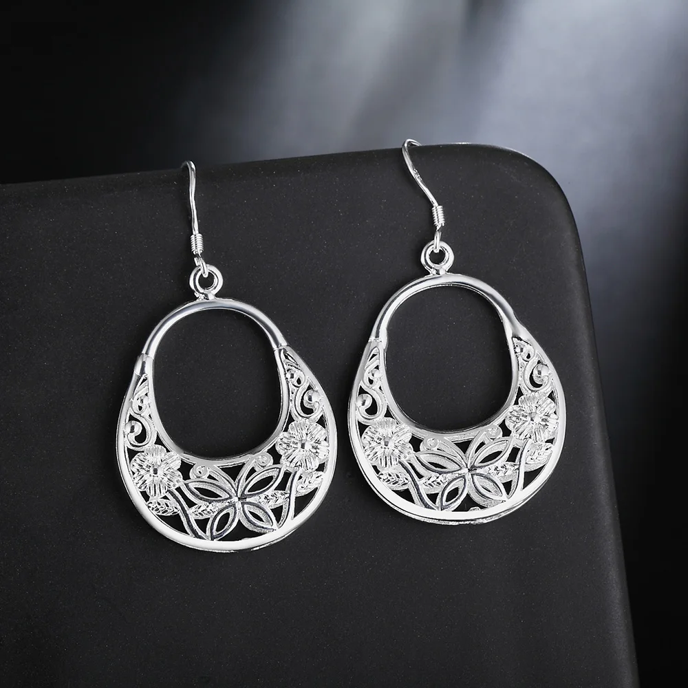 

New 925 Sterling Silver Carved butterfly flower Earrings Women Fashion Jewelry Christmas Gifts Wedding fancy earrings