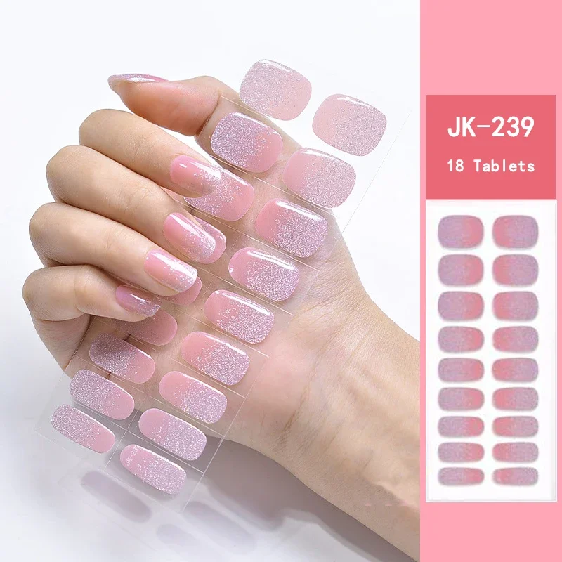 16/18/20Tips Semi-Cured Gel Nail Strips Adhesive Full Cover Stickers for Nails UV Lamp Need Press On Nails Fashion Manicure 5