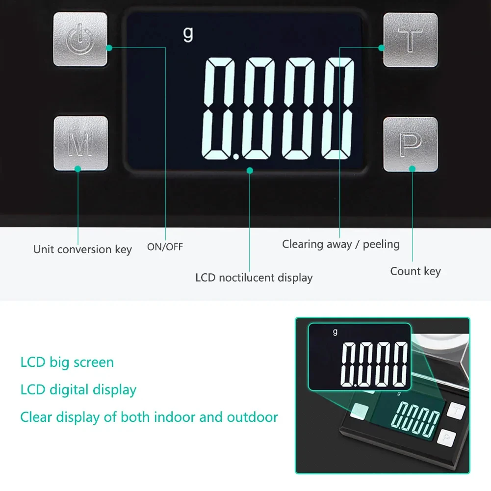 0.001g Digital Scale Milligram Scale Portable Pocket Battery Powered LCD Precisi
