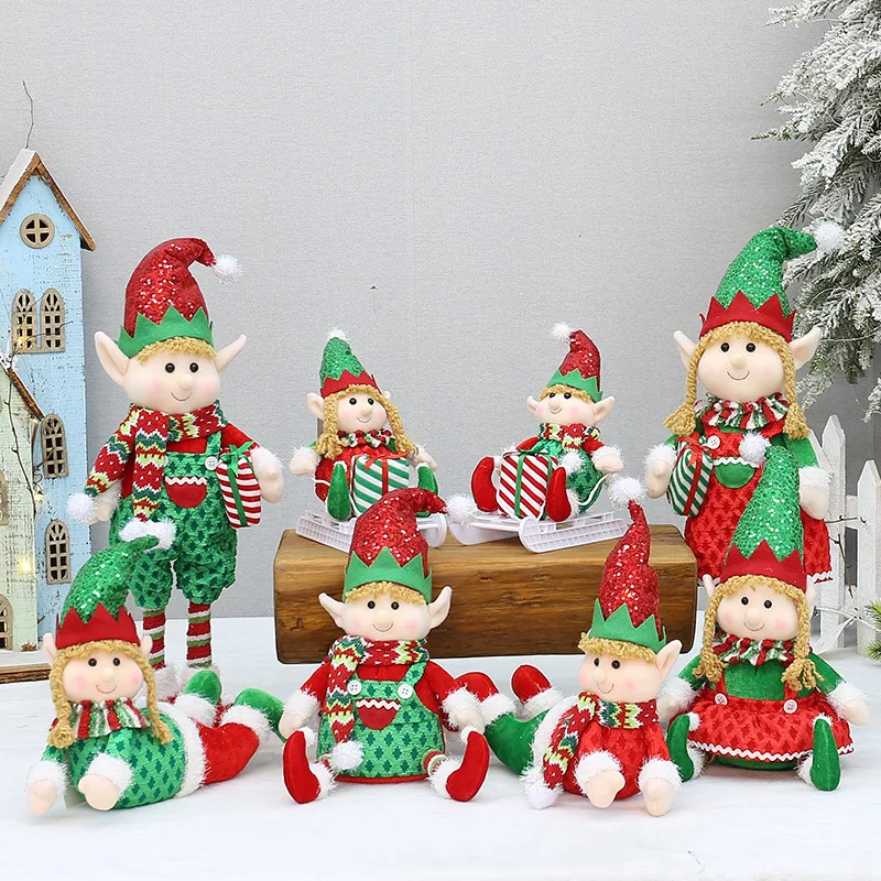 New Fabric Lying Posture Telescopic Sled Elf Doll Christmas Party Gift Decoration Supplies Ornaments