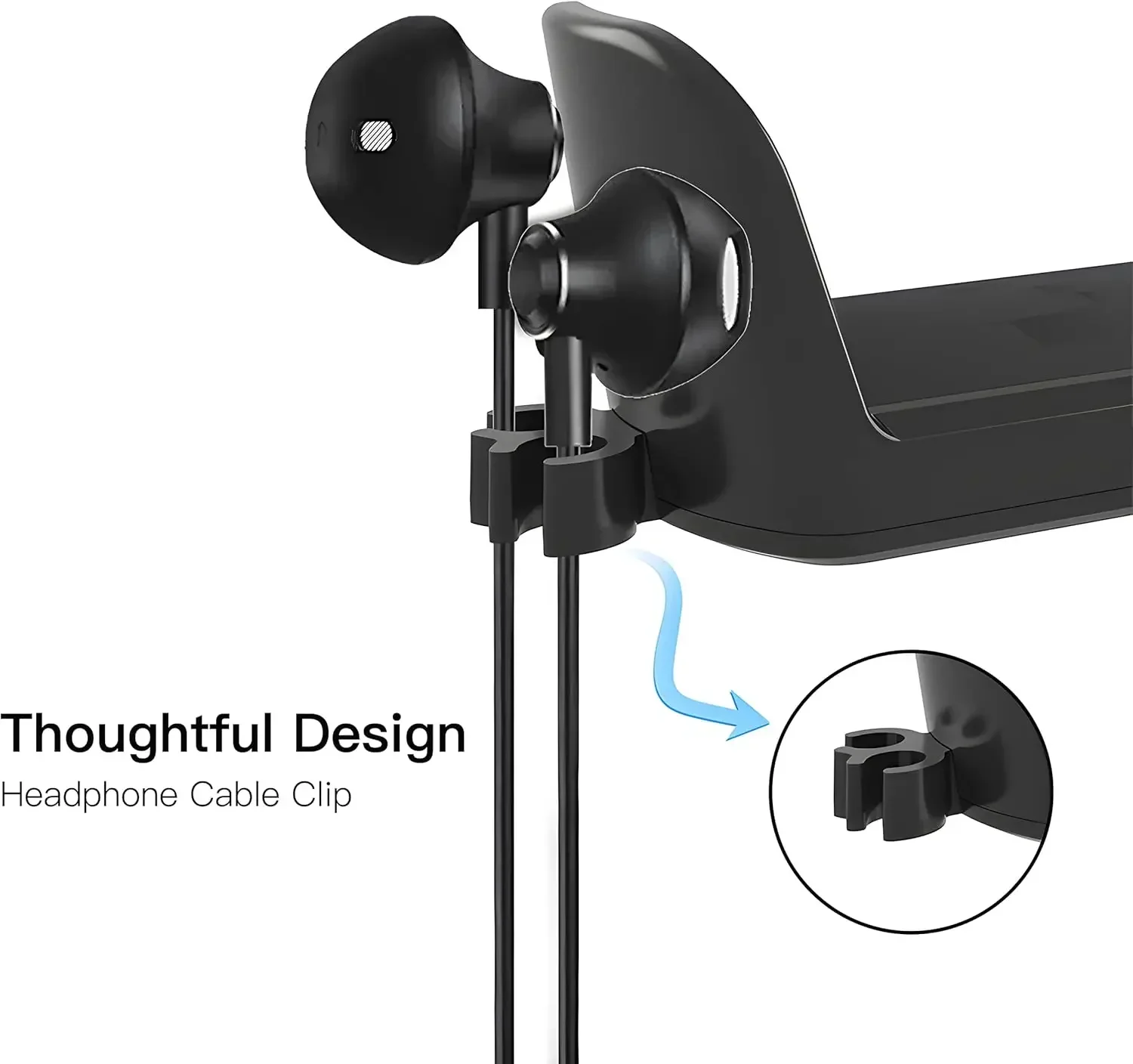 Adjustable Clamp Headphone Holder Headset Stand 360°Rotating Clamp-on Earphone Holder Hanger Hook with Cable Clip Organizer