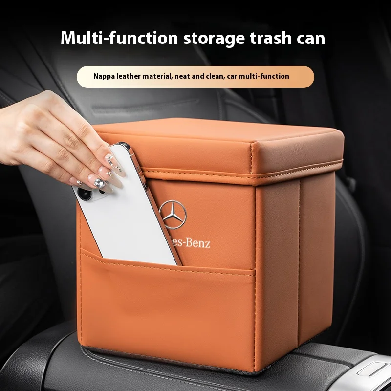Car Foldable Leather Storage Box Garbage Bin For M...