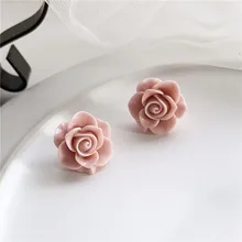 Pink Rose Big Clip Earrings Without Piercing Flowers Sweet Luxury Bridal Earrings 