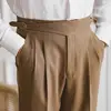 Autumn High Waist Suit Trousers for Men Business Casual Gentleman Straight Brown Pants Retro Drape Office Dress Pants Men 2