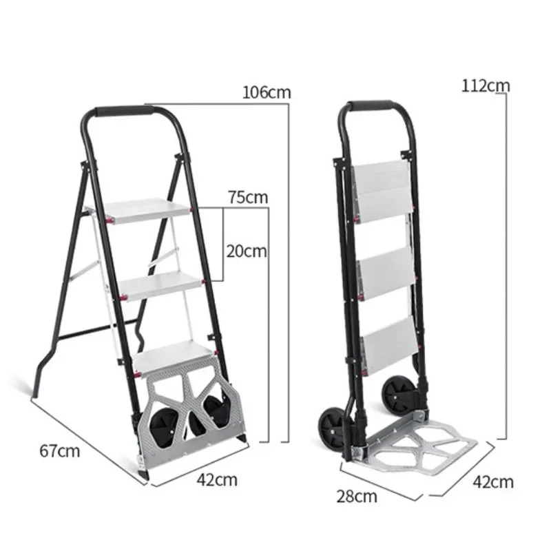 

Multifunctional Ladder Hand Cart Folding Grocery Trolley Ladder Cart Aluminum Portable Cart 3 Step Ladder Hand Truck Trolley