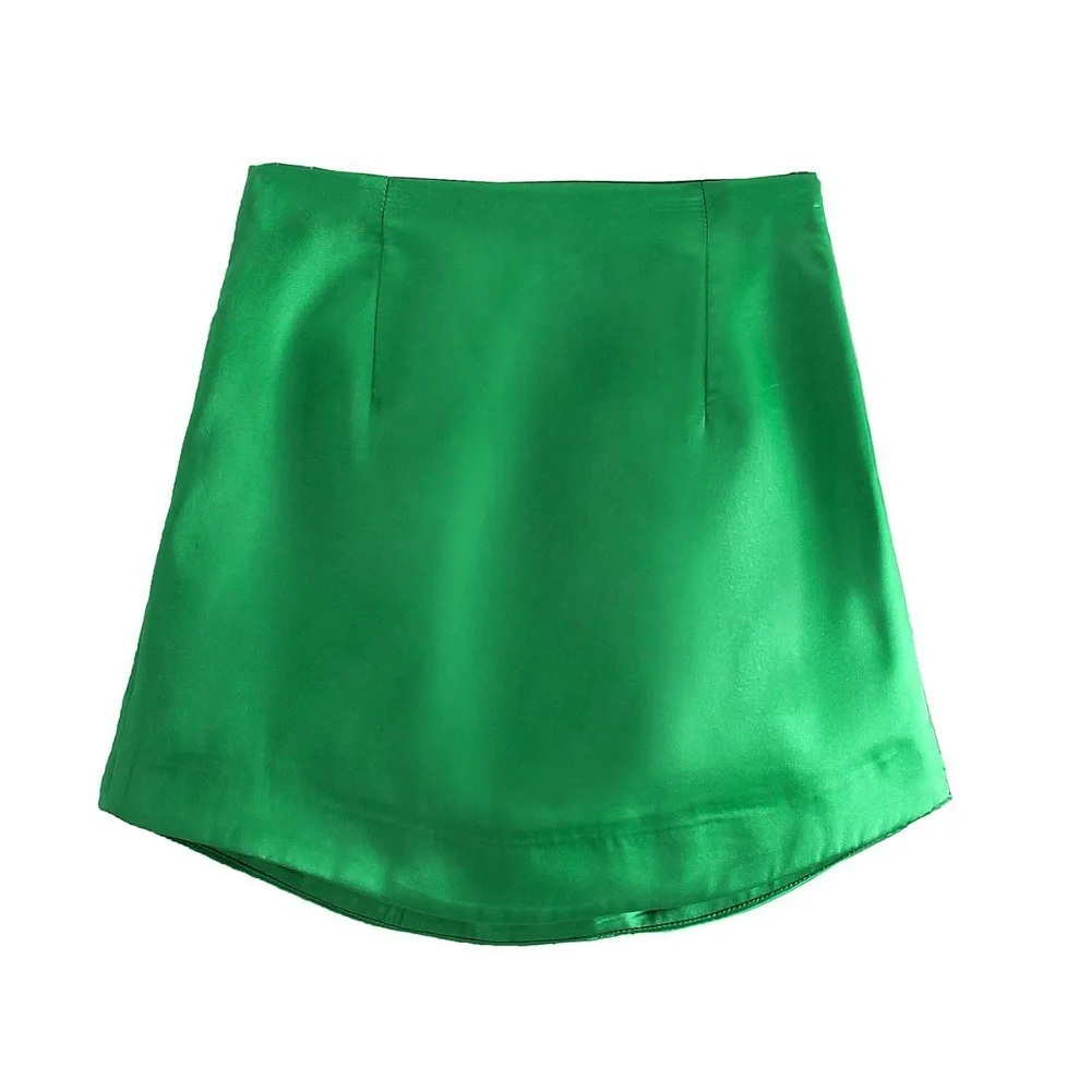 red skirt Slim Chic Elegant Women Mini Skirts Green Satin High Street Solid Side Zipper Sexy Bodycon Skirt Faldas Mujer brown skirt