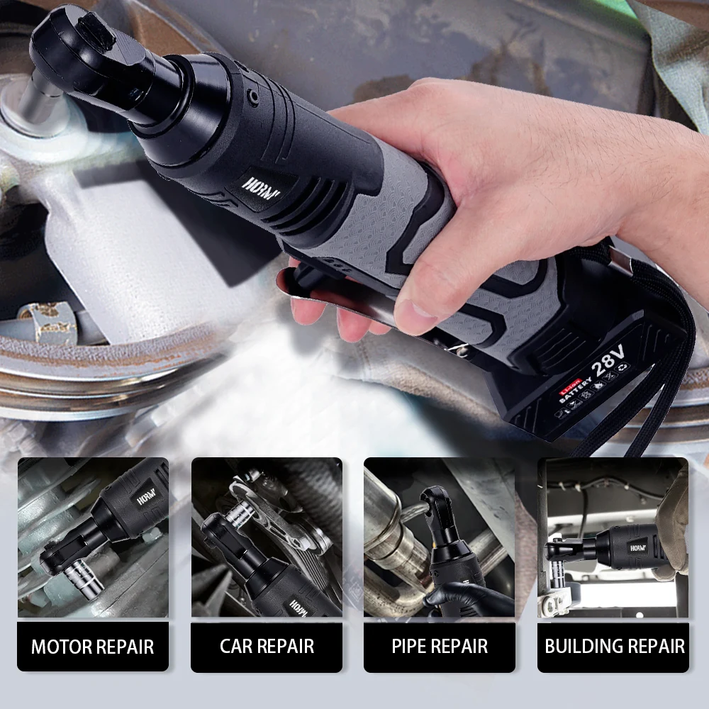 Hormy 28V Electric Ratchet Impact Wrench 3/8'' Right Angle 75N.m Screwdriver Nut Car Repair Power Tool With Lithium-Ion Battery