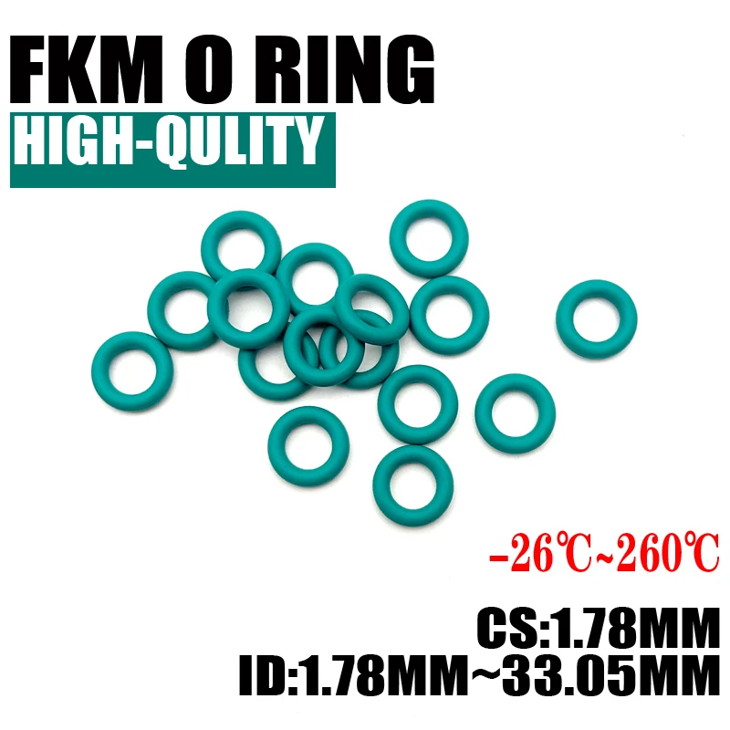 

10pcs Green FKM Fluorine Rubber O Ring CS 1.78mm ID 1.78~ 33.05mm Sealing Gasket Insulation Oil High Temperature Resistance