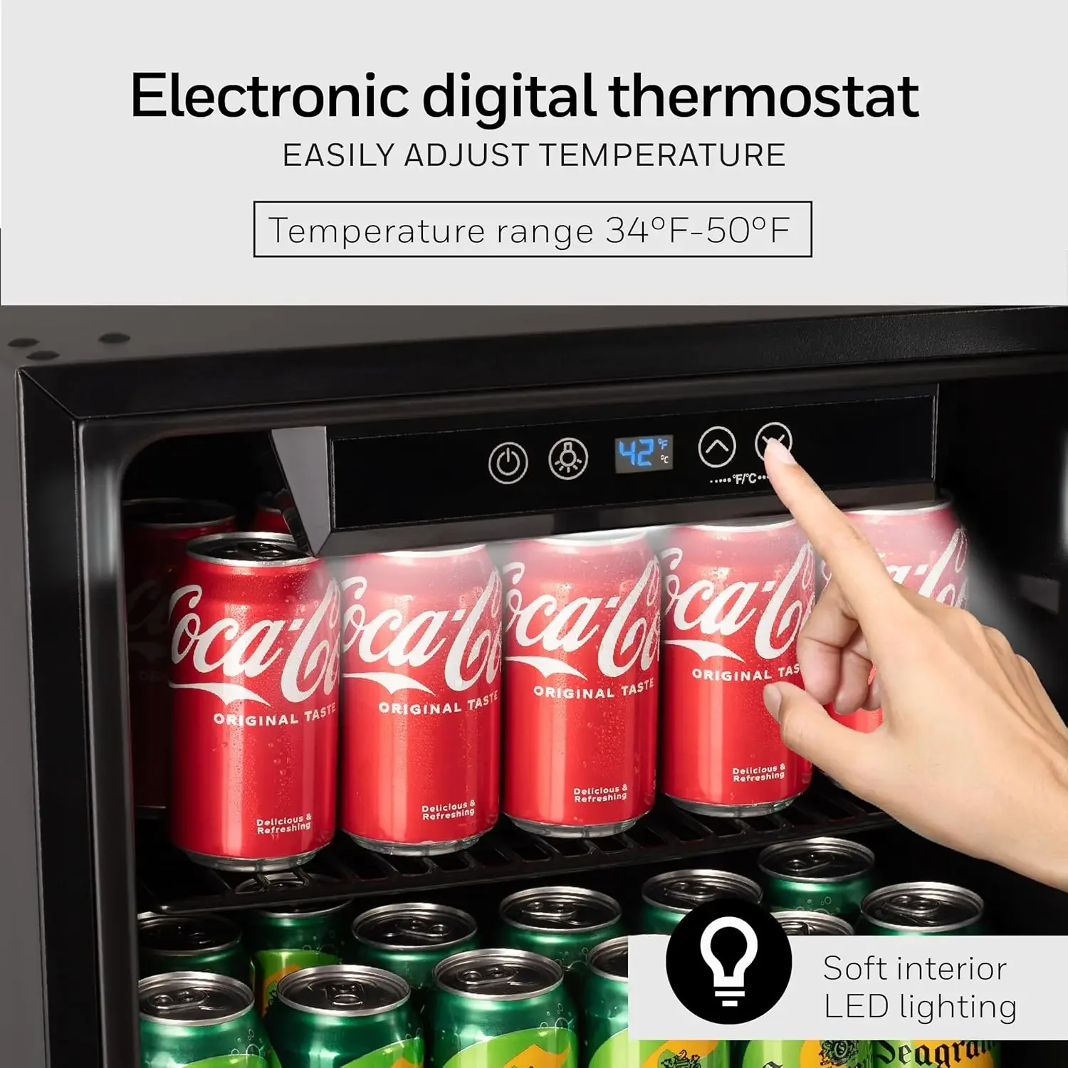 Beverage Refrigerator and Cooler, 115 Can Mini Fridge with Glass Door for Soda Beer or Wine for Office or Bar with Adjustable Re 4
