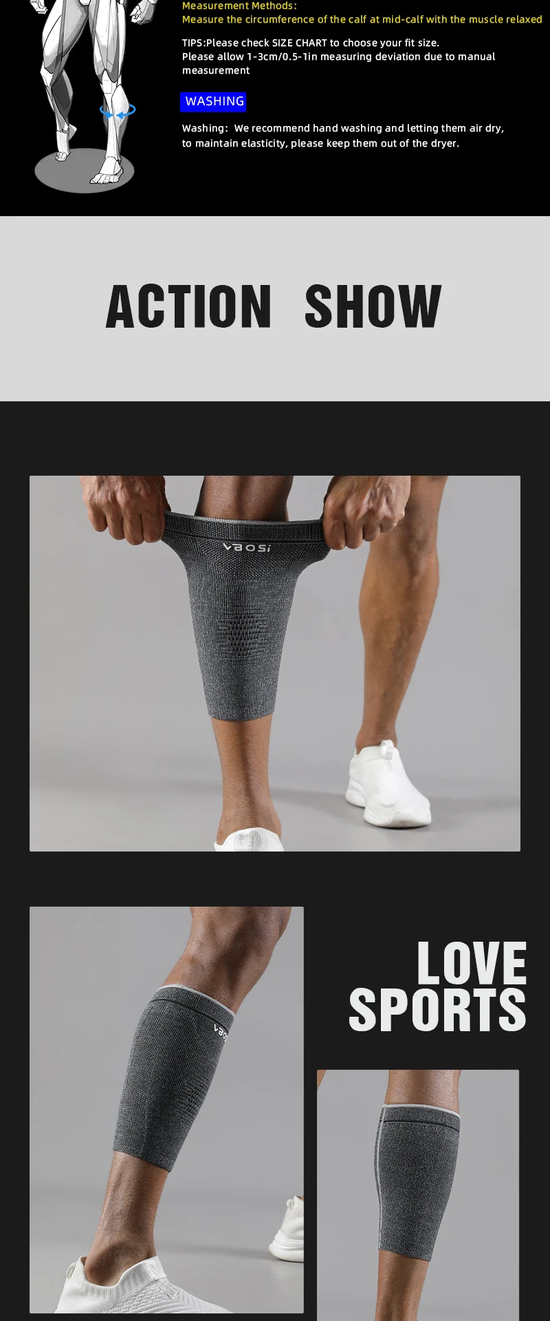 VBOSi 1-teilige Kompressions-Wadenärmel, atmungsaktiv, Sportunterstützung für Laufen, Fitnessstudio, täglicher Gebrauch für Männer und Frauen – Detail 10