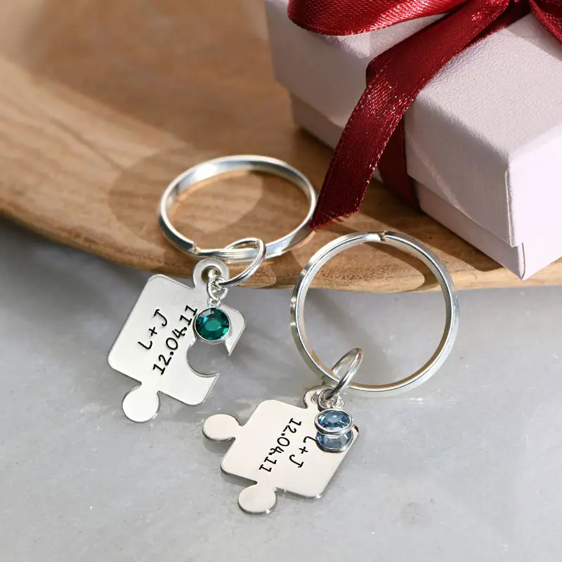 

Personalized Key Ring Custom Name and Birthstone Fashion Romantic Fine Jewelry Set Stainless Steel Couple Gift Girl Accessori