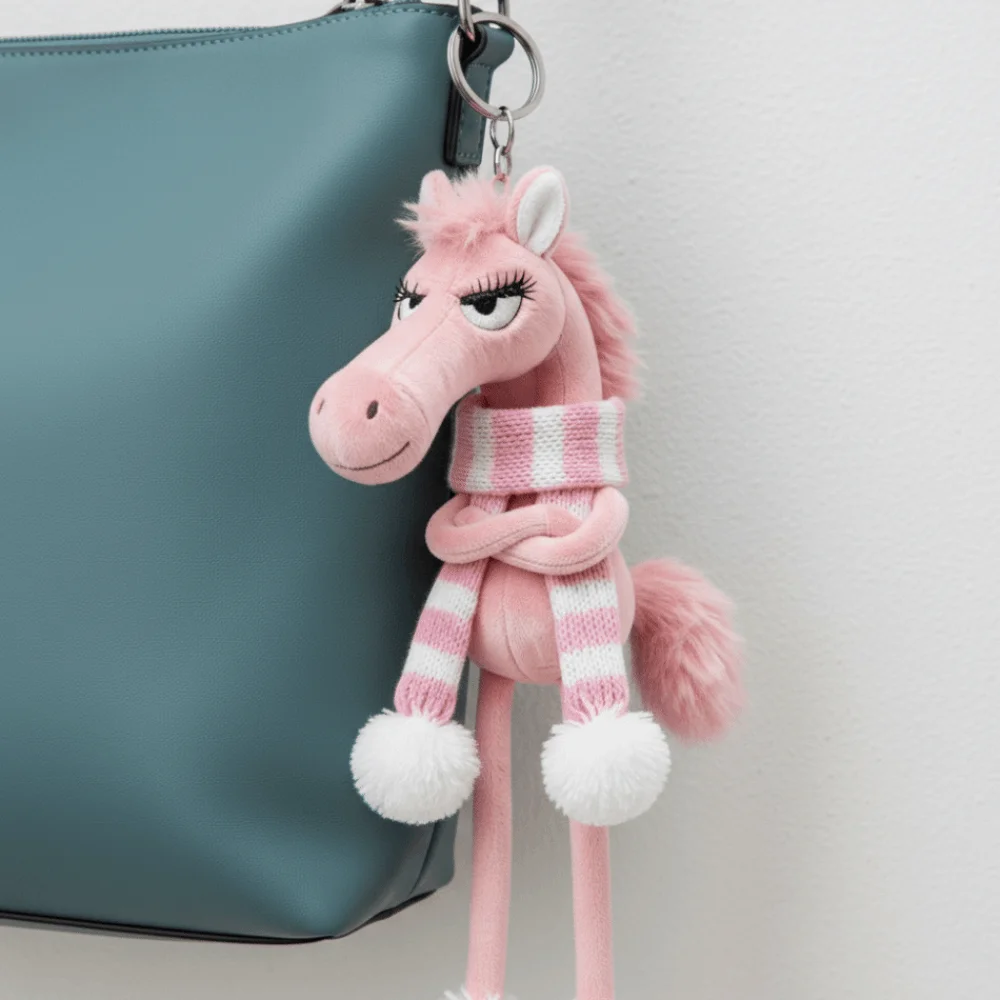 Exquisite Cartoon Horse Keychain Fantasy Style Craftsmanship Pony Plush Doll Pink Stuffed Simulation Horse Toy Christmas Gift
