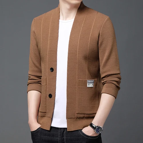 thumbnail image 1 of Chaquetas tipo suéter de punto de lana para hombre, abrigo tipo suéter de alta calidad, 1 of 5