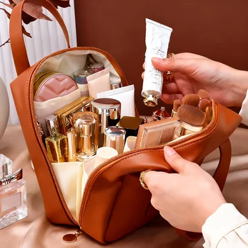 Borsa da viaggio, borse per cosmetici di grande capacità, borsa da toilette portatile impermeabile in pelle PU per donna, organizer per il trucco
