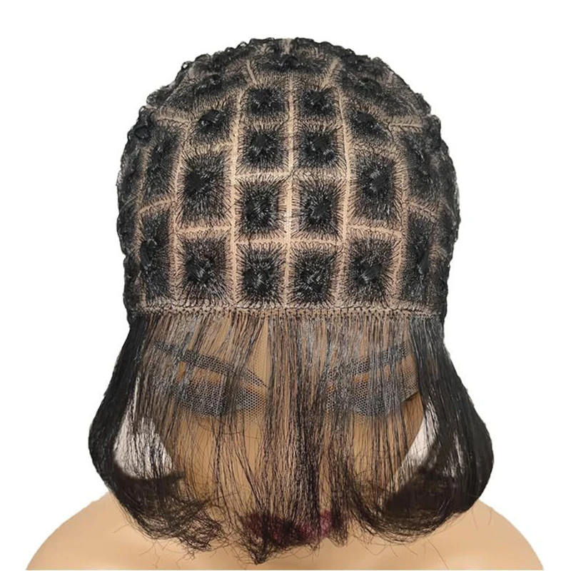 pre-knot full lace cap knotless Box Braid double lace Wig cap for Black Women,Baby hair cornrow braided wigs full hd