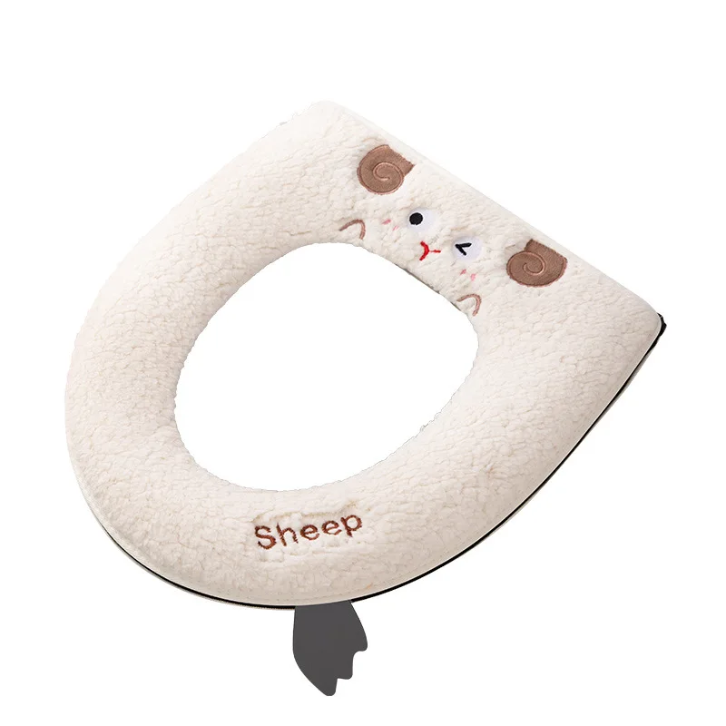1Pc Bathroom Toilet Seat Cover Zipper Universal Plush Toilet Cushion Household Warm Soft Thick Toilet Seat Cover Winter WC Mat