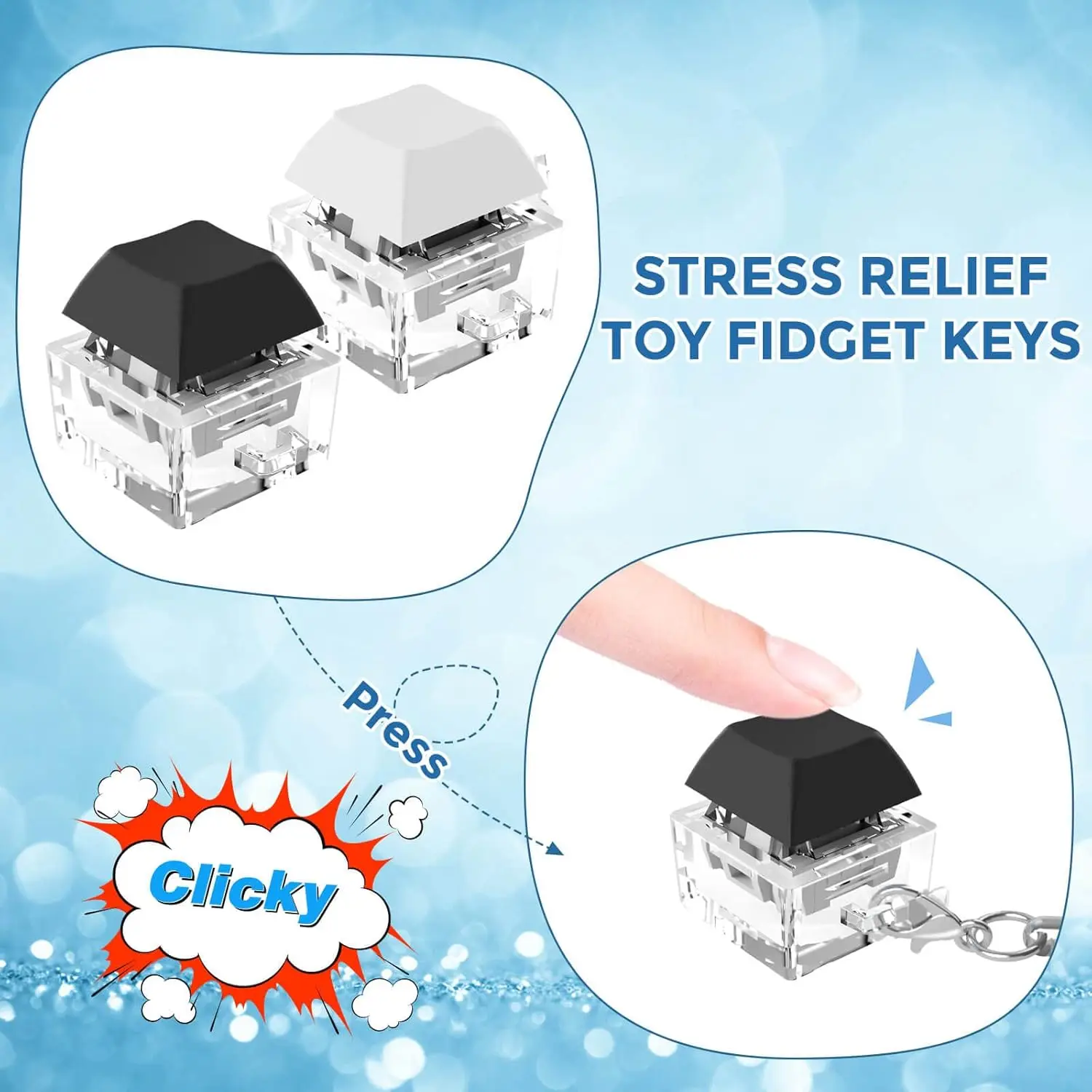 Fidget Toys Keyboard Fidget Keychain Decompression Keyjcap Clicker Toy Stress Relief Fingertip Gadget