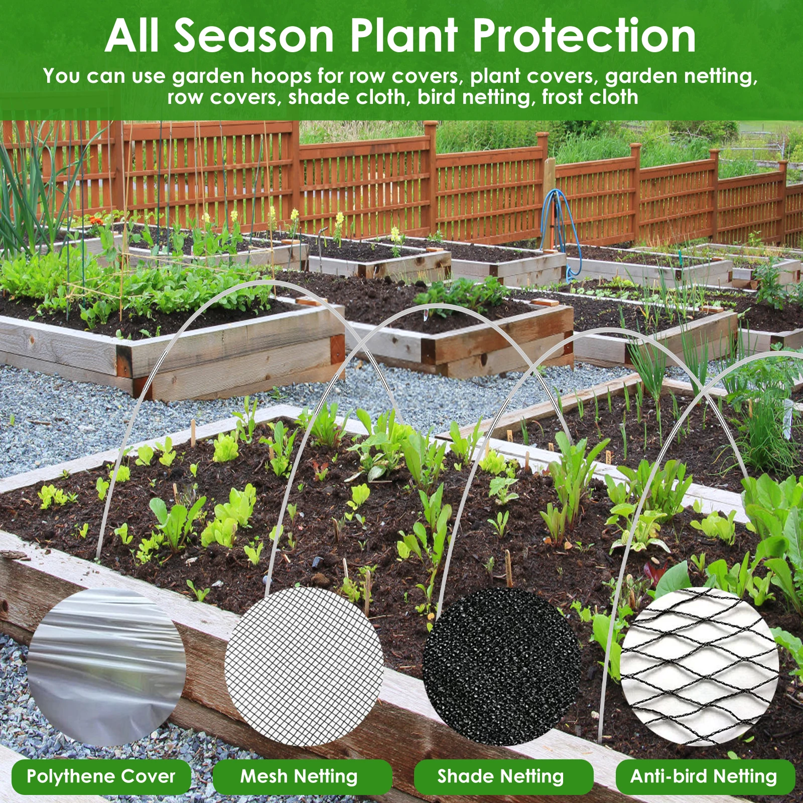 Greenhouse Plant Hoops Set Easy to Install Plant Cover Netting Kit Reusable Fibreglass Grow Set Vegetable Grow Tunnel Support