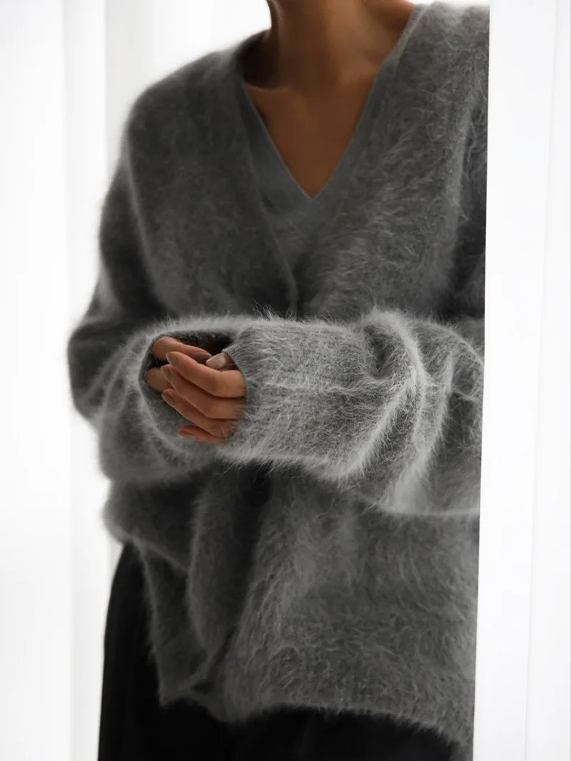 Knitted Cardigan Women V Nekc Loose Long Sleeve Casual Sweater Female 2025 Autumn Winter New Fashion Cardigans Ladies