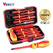 Kit de herramientas de reparación de electricista, 13 piezas, 1000V, juego de destornilladores aislados intercambiables con brocas magnéticas ranuradas Phillips Pozidriv Torx
