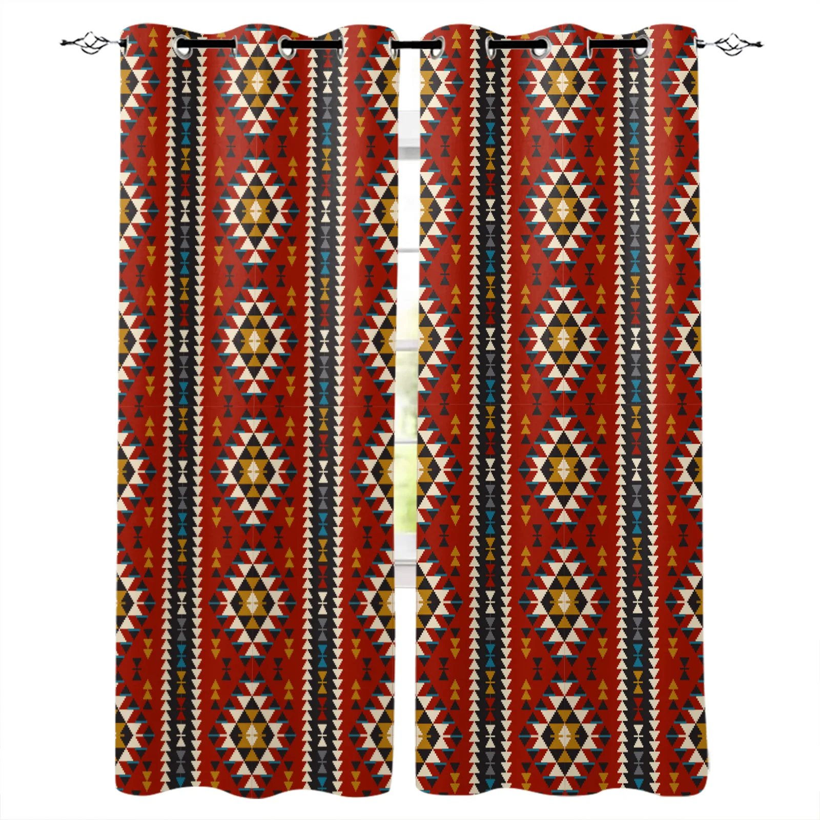 

Diamond Lattice Ethnic Geometry Blackout Curtains Window Curtains For Bedroom Living Room Decor Window Treatments