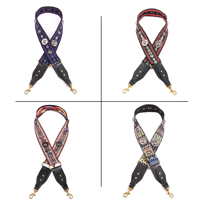 TINBERON Canvas Women Shoulder Strap New Rivet Link Painting Bag Straps Ethnic Wide Bag Strap Adjustable Leather Bag Accessories