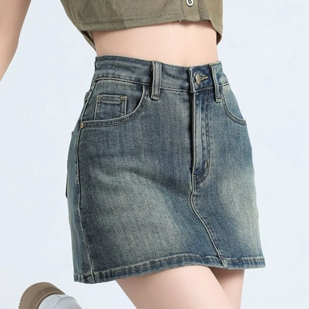 Includes Shorts Pants High Waist a-line Skirt Two Pocket Wide Leg Denim Shorts Skirt Women Streetwear Basic