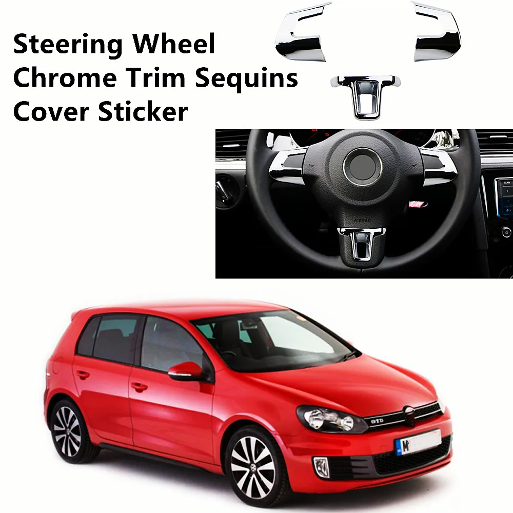 

Steering Wheel Chrome Trim Sequins Cover Sticker ABS Chrome for Volkswagen VW Golf 6 MK6 Polo Jetta MK5 2011 2012 2013 Polo Bora