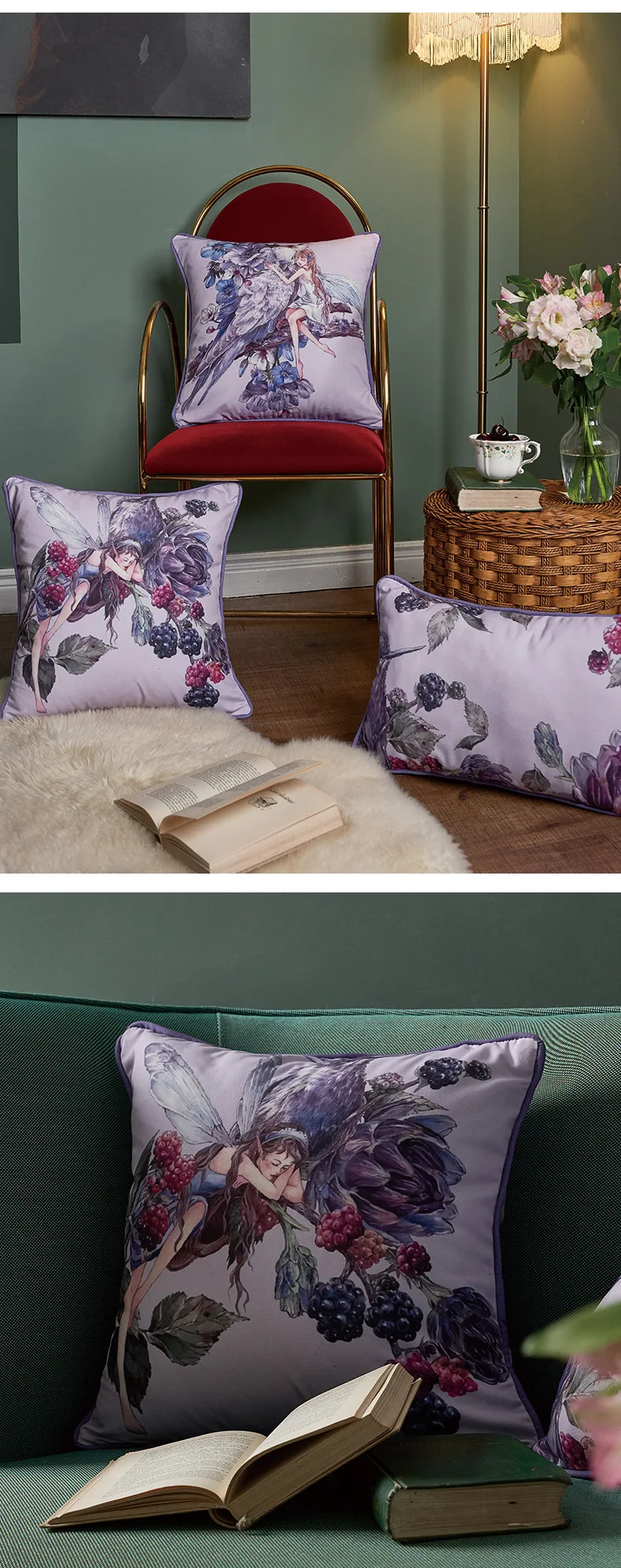Schmetterling Fee Anime Kissenbezug Weicher Samt Dekorative Dekokissenbezüge Lila Moderne Kissenbezüge Für Sofa Schlafzimmer Dekor – Detail 9