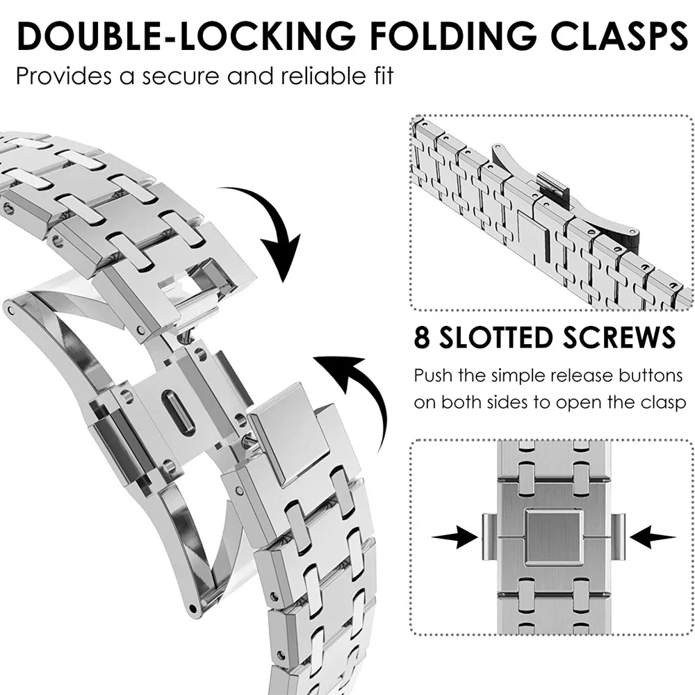 22mm Business Stainless Steel Smartwatch Bracelet Strap