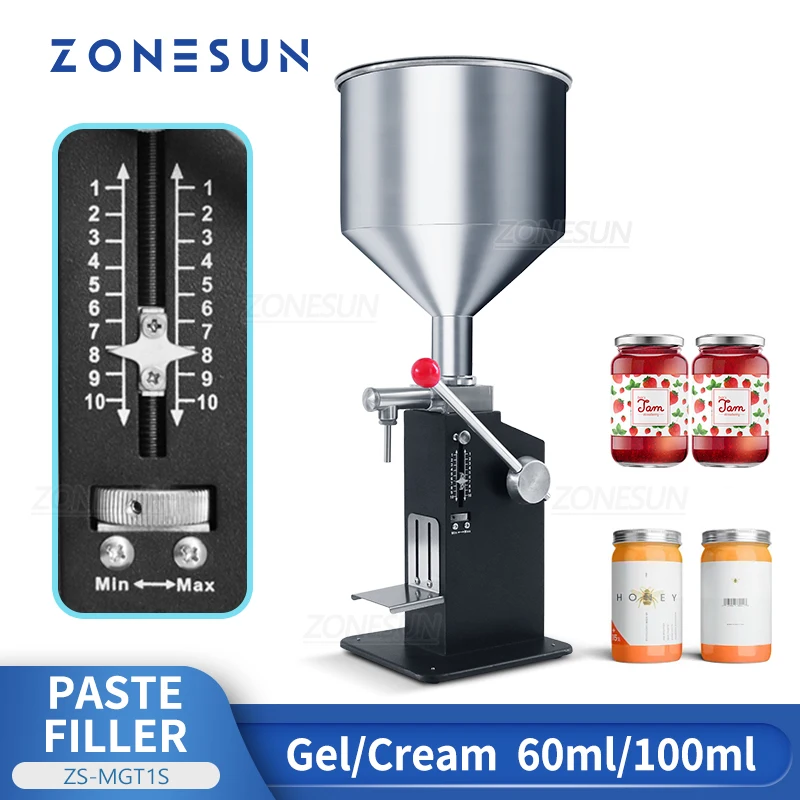 ZONESUN Manual Paste Filling Machine Cosmetic Cream Gel Honey Bottle Filler Food Packaging Sauce Peanut Production ZS-MGT1S