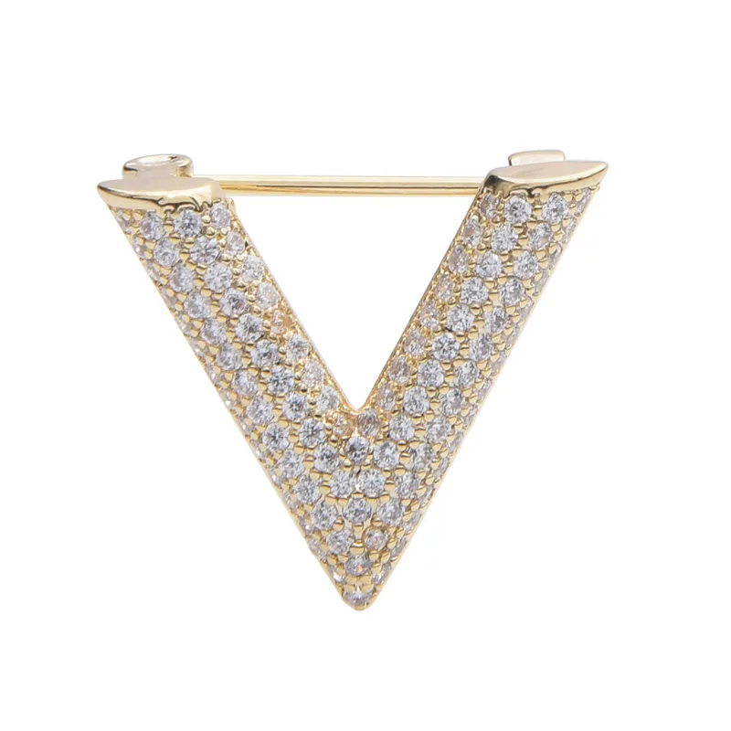 Letter V brooch women's versatile safety pin cardigan sweater accessories chest flower diamond inlaid style new accessories airplane brooch