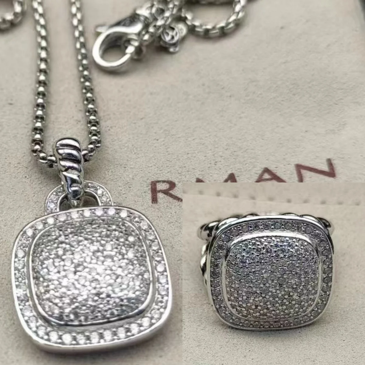 2025 New High-Quality Christmas Elegant and Simple Square Diamond Necklace, Ring Set - Valentine's Day Gift 5