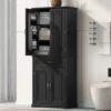 Bathroom Storage Cabinet with Doors and Drawer, Multiple Storage Space, Adjustable Shelf, Black 2