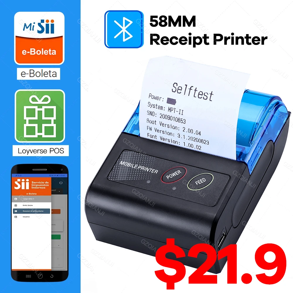 instant smartphone printer Portable Mini Thermal Bill Printer 2 inch Wireless USB Receipt Ticket Printer Add 58mm Paper Compatible with iOS Android Windows mini printer cheap