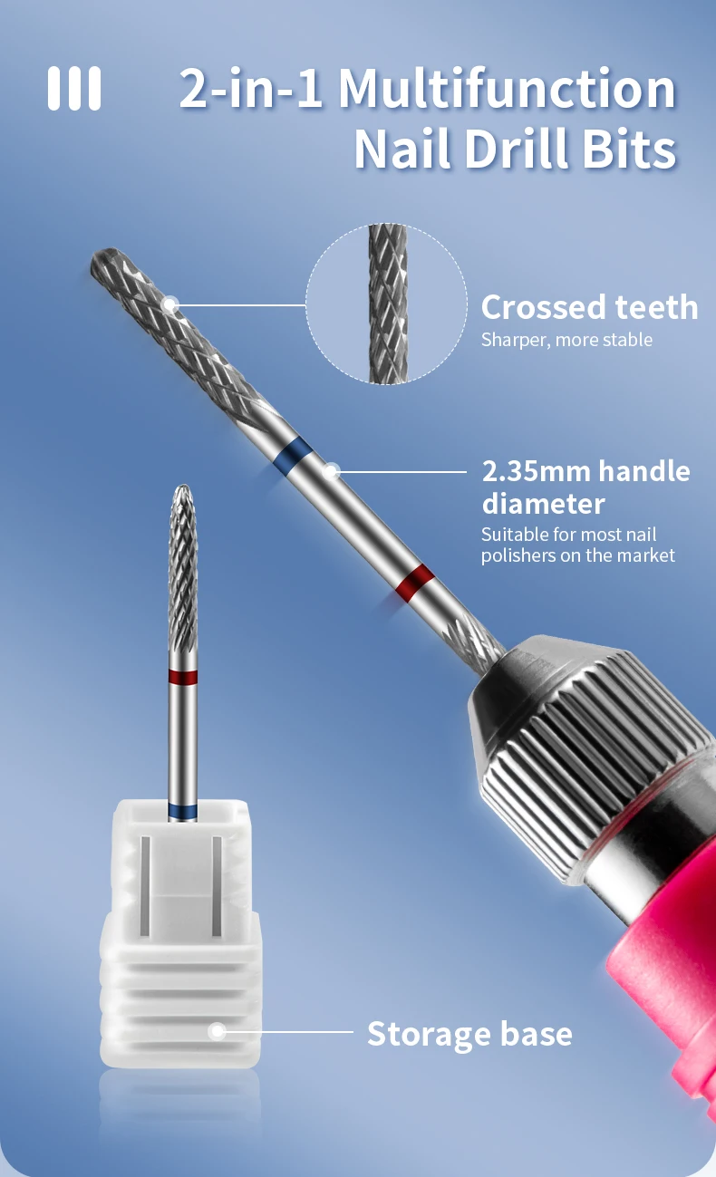 Description Picture 6 of itemDouble Heads Tungsten Carbid Nail Drill Bits Electric Manicure Tool 2 In 1 Milling Cutter For Nail EFile Nail Gel Polish Remover