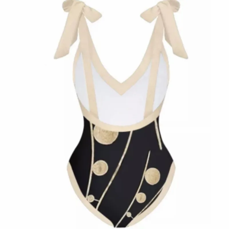 French Retro Printed New One-Piece Swimsuit Women's Hot Spring Vacation Beach Skirt Two-Piece Swimsuit