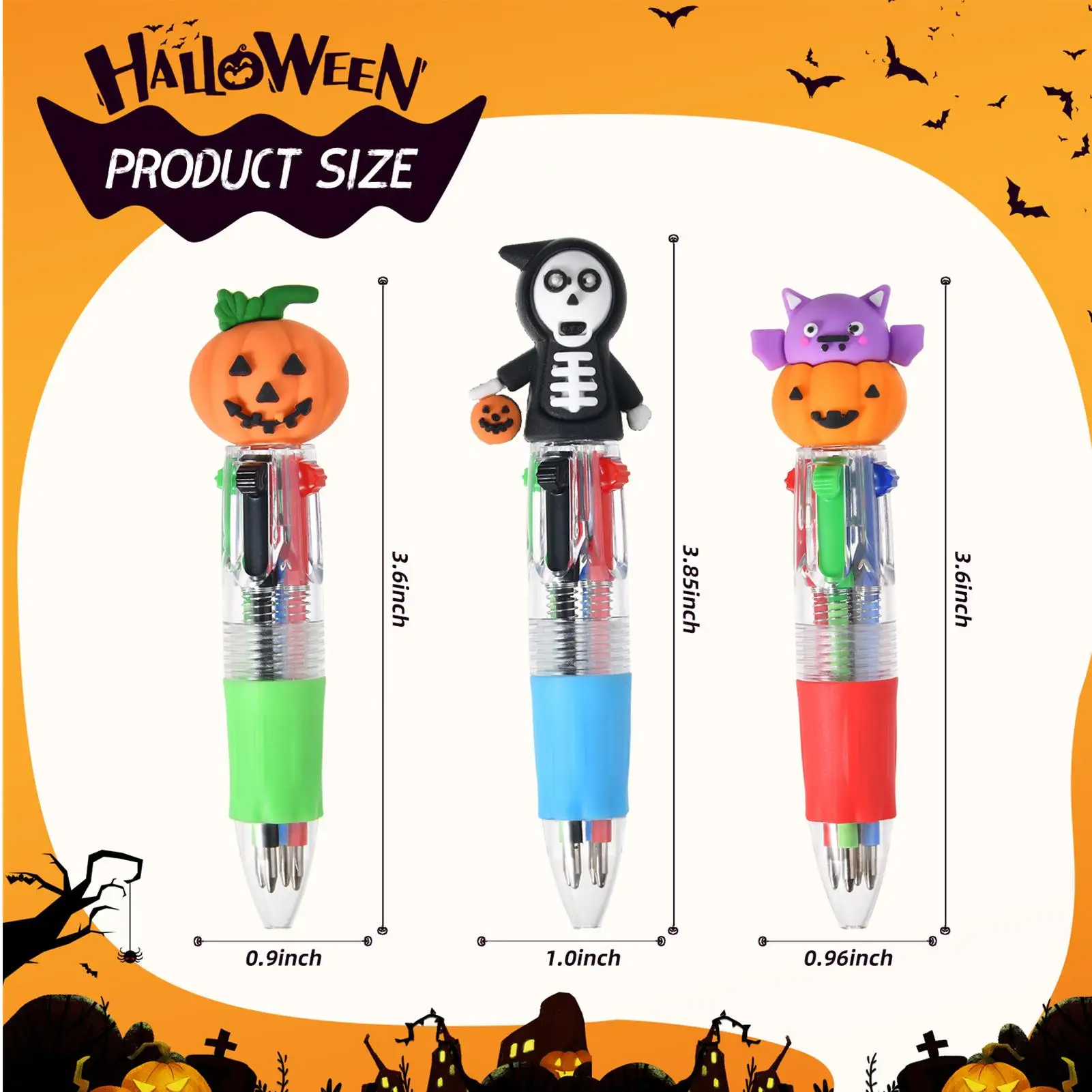 Halloween Pen 20 Pieces Ghost Pumpkin Witch Ballpoint Pens 4-colors Ergonomic Quick Drying Smooth Cute Halloween Stationery For