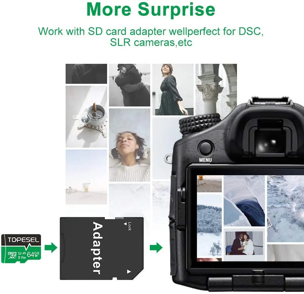 TOPESEL 마이크로 SD 카드 메모리 카드, V30 U3 클래스 10 마이크로 SDXC UHS-I TF 카드, 카메라, 드론, 대시 캠, 무료 SD 어댑터 포함