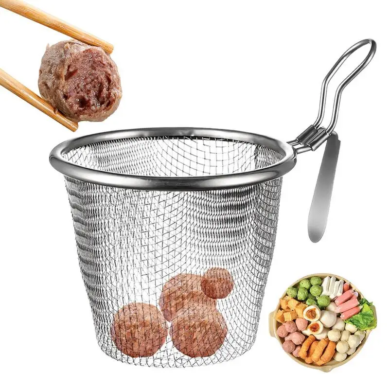

Mesh Frying Basket Stainless Steel Deep Fryer Drainer Heat Resistant Fry Bucket Oil Residues Filtration Colander Kitchen Tools