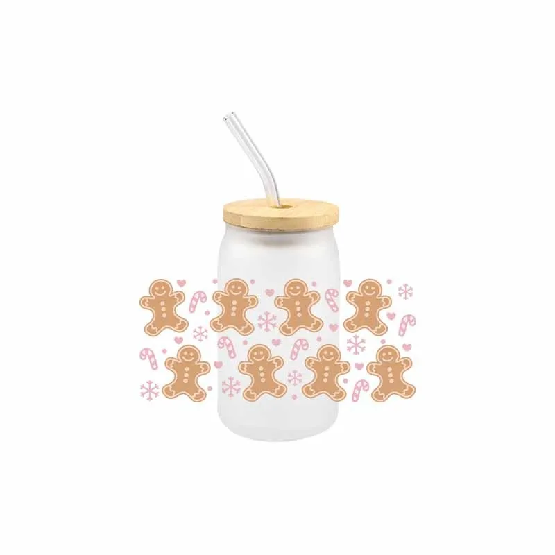 3D Christmas UV DTF Gingerbread Man Transfer Sticker Wraps Cup Cartoon Cute DIY Durable Adhesive Sticker Wraps Cup
