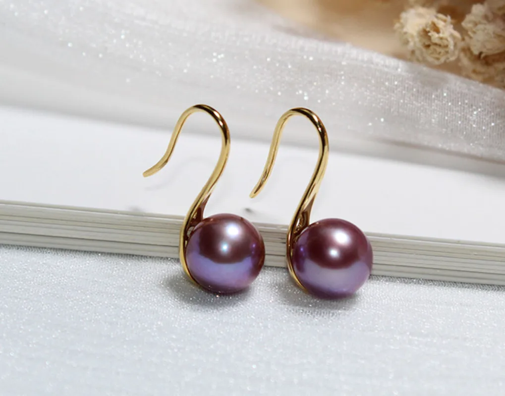 

Pair 10-11mm Purple Lavender Perfect Round Pearl Dangle Earrings Women Simple Wedding Party Jewelry Accessories Stud Hook 223AAA