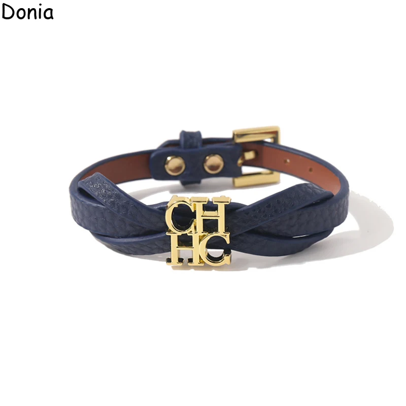 Donia Jewelry European and American Fashion 316L Stainless steel Letters Color Leather Rope Luxury Retro Bracelet.