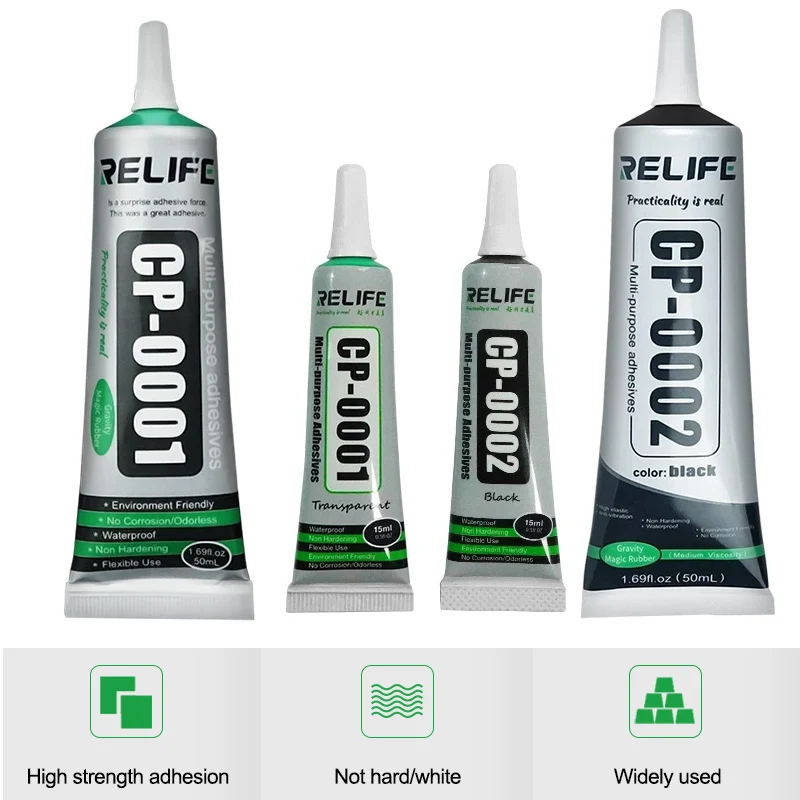 RELIFE 투명 블랙 접착제, 투명 액체 방수 접착제, 휴대폰 프레임 LCD 화면 뒷면 커버 수리, 50ml, 15ml