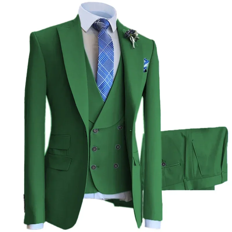 Men Suits 3 Piece Set Blazers Jacket Vest Pants 2024 Fashion New Men's Casual Business Solid Color Slim Fit Suit Coat Trouser