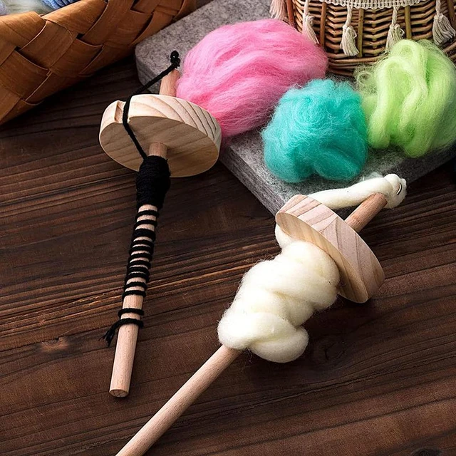 Drop Spindle Top Whorl Yarn Tools Multifunction 32.5cm Portable Wheel Yarn  Winder Wood Hand Carved for 's Crochet Knitted Beginners 