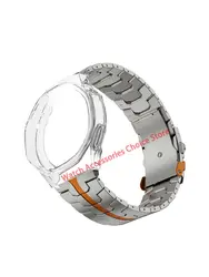 Huawei Watch GT 5 Pro 46mm TPU Protective Case with Stainless Steel Strap and Full Screen Protector for Huawei GT 5 46mm (Ti Orange-T)