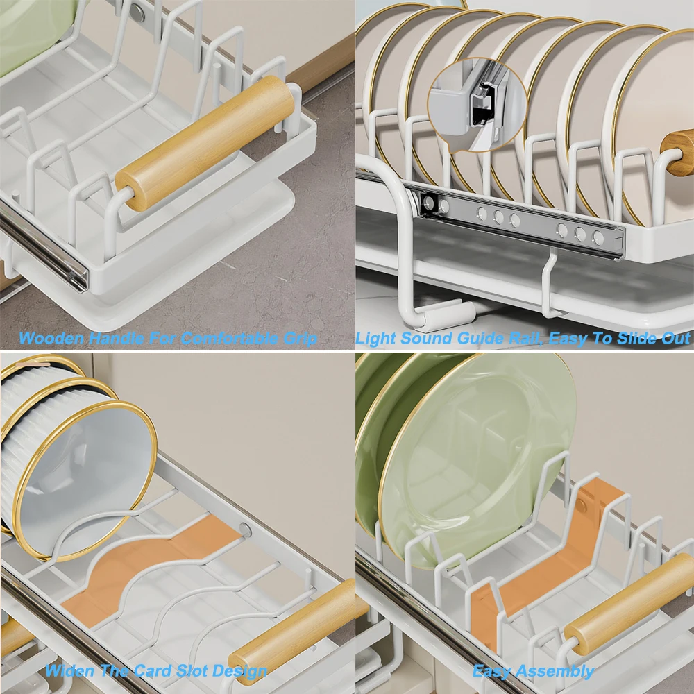 Pull-Out Double/Single Tier Dish Rack for Cupboard, Slide Out Dish